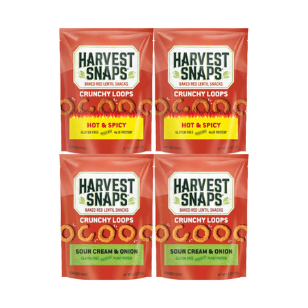 Harvest Snaps Baked Red Lentil Veggie Chips Multipack 4 Count – Hot & Spicy and Sour Cream & Onion – Gluten Free, Plant Based, Crunchy Snack, 2.5 oz Bags