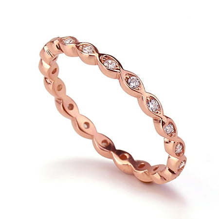 Women's Sterling Silver 14K Rose Gold Plated CZ Stackable Band Endless Eternity Ring 2MM ( Size 4 to 10 )