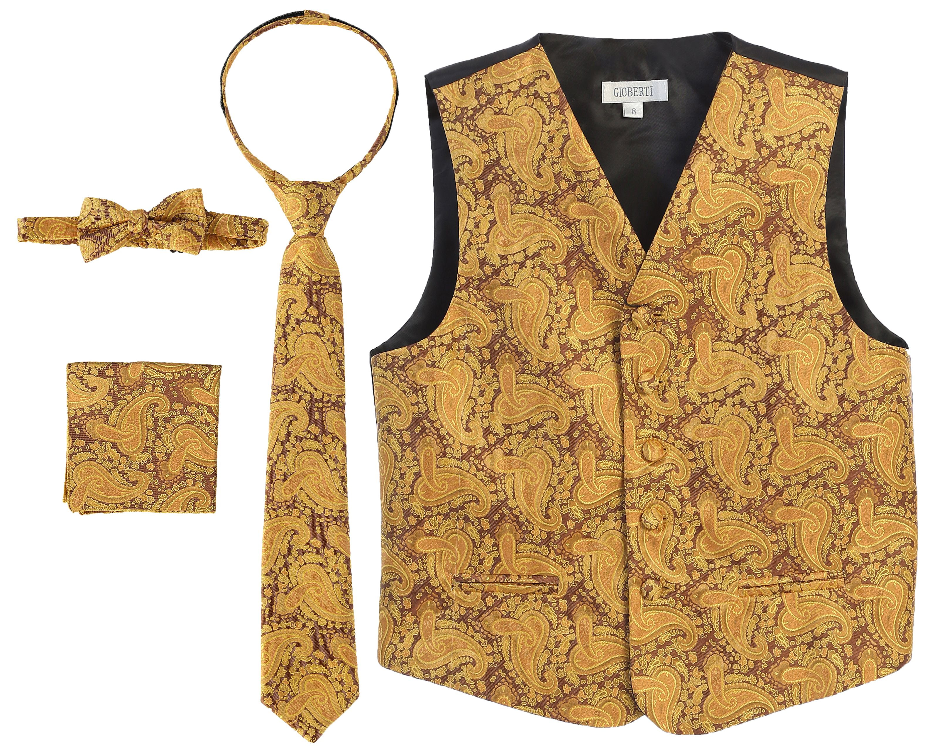 S.H with Bow Tie Boy's 4 Piece Vest Set Neck Tie & Pocket Hankie Churchill & Co 
