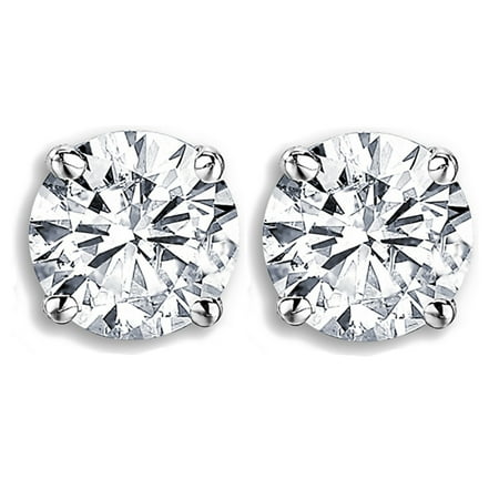 IGI Certified 1.00 Carat (ctw) 14K White Gold Round Cut White Diamond Ladies Stud Earrings 1 CT