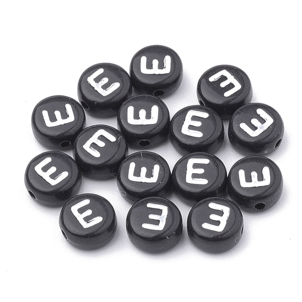 500g Opaque Acrylic Beads Horizontal Hole Alphabet Style Flat Round Letter.E 7x4mm Hole: 1.5mm about 3700pcs/500g