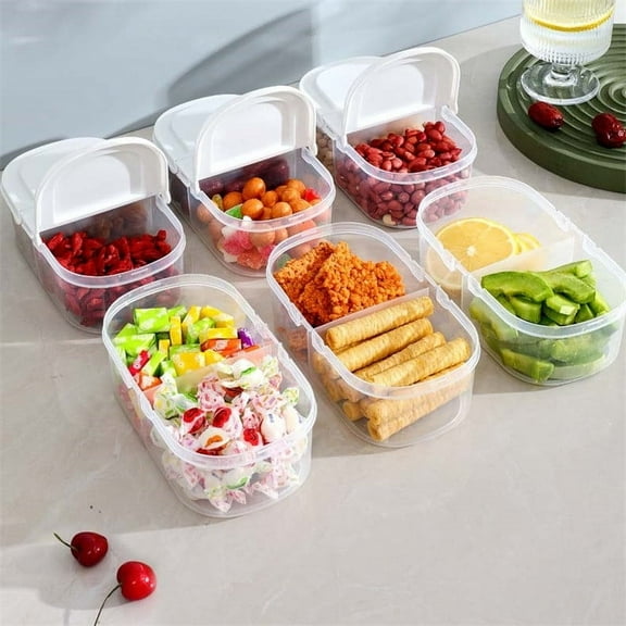 Bxaolu 6 Pack Divided Storage Tray with Lid, 2 Compartment Box Container for Fridge, Clear Refrigerator Organizer Bins Plastic Condiment Storage Containers