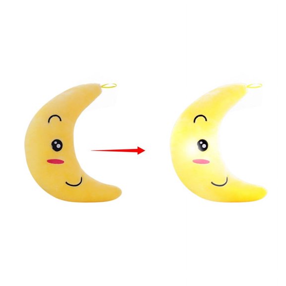 Surakey LED Cartoon Moon Plush Doll Night Light Up Stuffed Animal Sleep Toy Pillow Gifts for Toddlers Baby Kids Boys Girls Birthday Valentines 15" Yellow