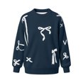 thumbnail image 6 of Winter Sweaters for Girl Cozy Thermal Long Sleeve Crew Neck Cute Bow Printed Pullover Sweater for Daily Casual Family Gathering Wear Navy 15-16 Years, 6 of 7