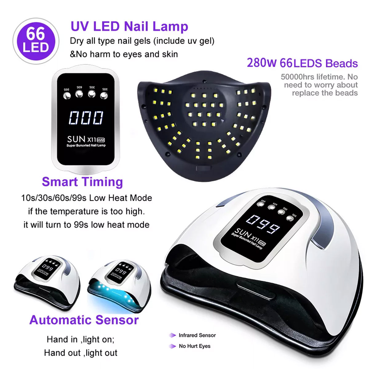 Tcwhniev UV LED Nail Lamp, 280W Professional Gel Dryer photo 4