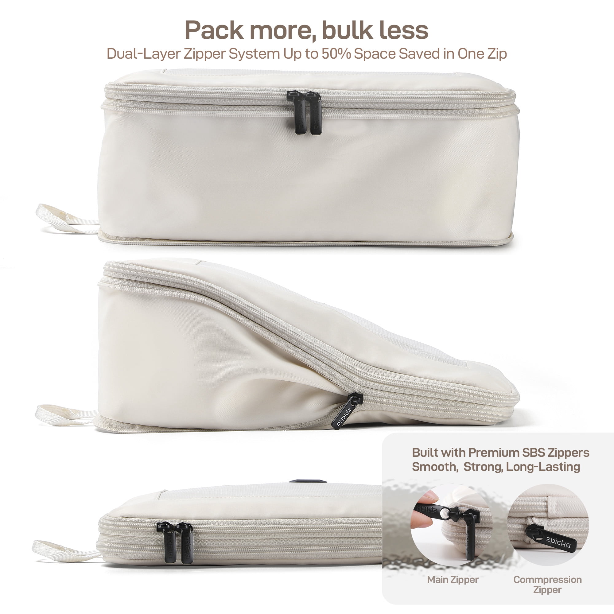 EPICKA TripCozy Compression Packing Cubes - 4 Set Durable Travel Organizer Bags with Mesh Top for Carry on (Beige)