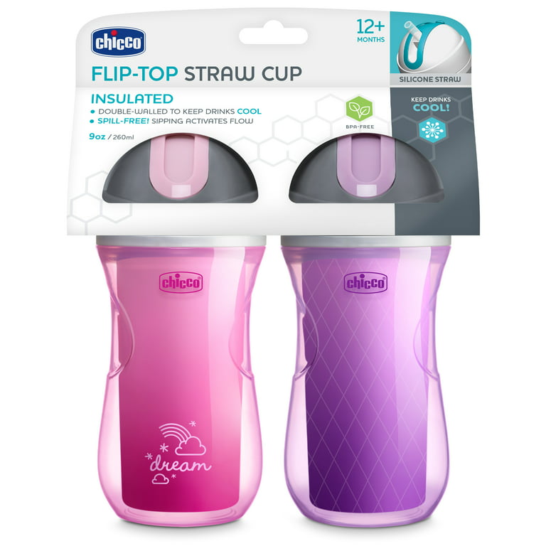 Chicco Insulated Flip-Top Spill-Free Straw Sippy Cup 9oz Dream Pink/Purple 12m+ (2pk)
