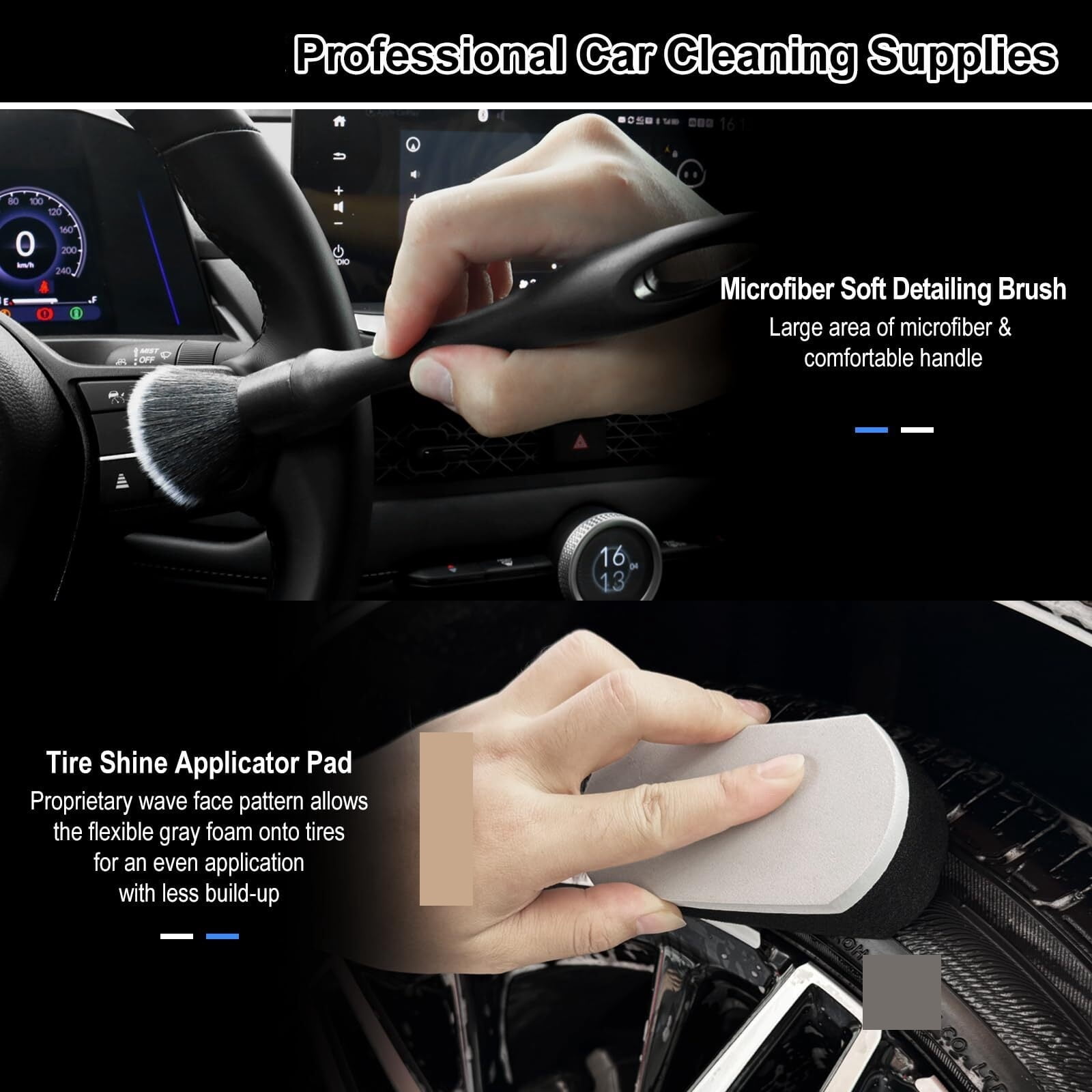 Zeya 9Pcs Car Wheel & Tire Brush Kit, Wheel Cleaner Brush.