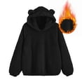 thumbnail image 4 of Htigea Womens Bear Ears Hoodies Sherpa Fleece Hooded Sweatshirts Oversized Long Sleeve Pullover Tops Black S, 4 of 7