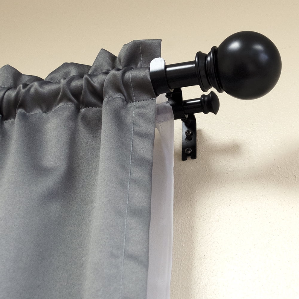 Lumino 1" and 5/8" Black Classic Ball Adjustable Double Curtain Rod Set, 42"-120"