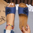 thumbnail image 5 of Slippers for Women,Stylish Opentoe Wedges With Leather Top And Flower Slippers Are Comfortable Shoes With Temperament,Womens Slippers,Navy,6, 5 of 8