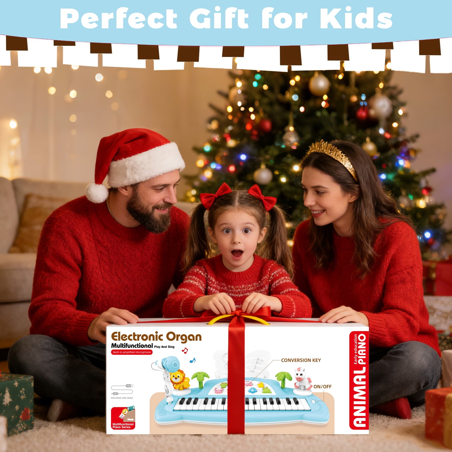 Aijohnny Toddler Piano Keyboard Toys, 37 Keys Musical Instruments with Microphone Animal Button, Birthday Gifts for 3-5 5-8 8-12 Year Old