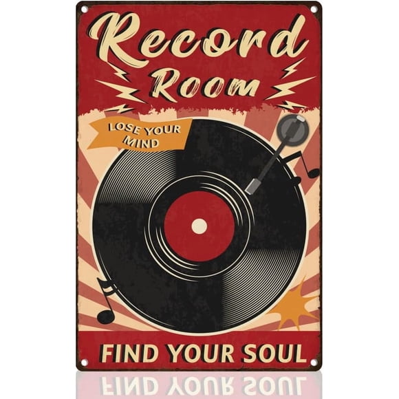 Record Room Tin Sign Retro Metal Wall Decor 8" x 12" Vinyl Records Music Wall Art Poster for Home Coffee Cafes Bathroom Gallery Man Cave Office Clubs Decor Gift