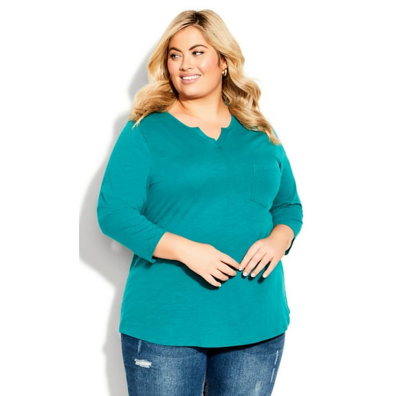 Avenue Women's Plus Size Notch Neck 3/4 Sleeve Plain Tee T-Shirt Top - Cotton