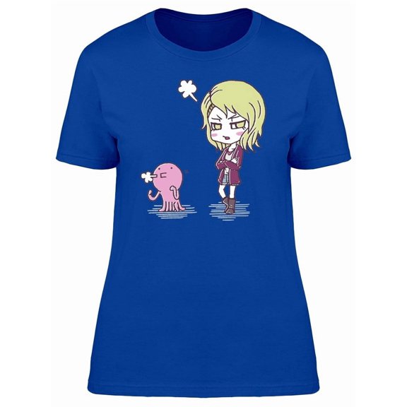 Angry Girl And Octopus Cartoon Tee Women's -Image by Shutterstock