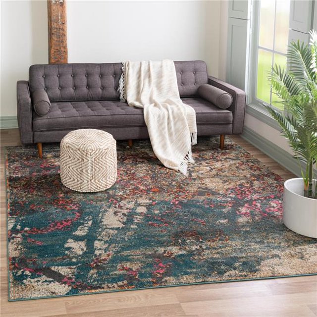 Unique Loom 3129159 8 x 8 ft. Uppsala Aurora Square Rug, Teal