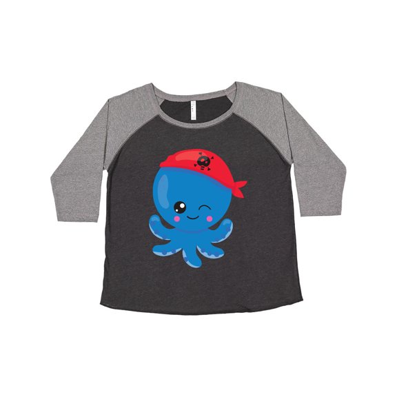 Inktastic Pirate Octopus, Blue Octopus With Red Pirate Hat Women's Plus Size T-Shirt