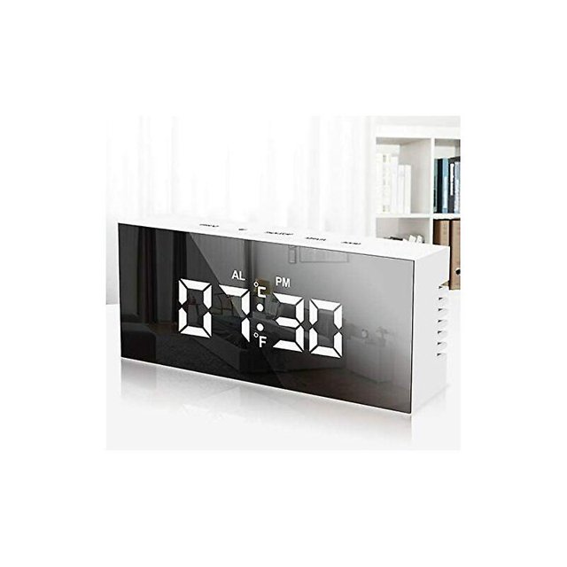 Reloj despertador digital LED, reloj digital con espejo LED Reloj despertador de cabecera por la mañana, reloj despertador con luz nocturna digital con función de repetición/puerto USB/visualización