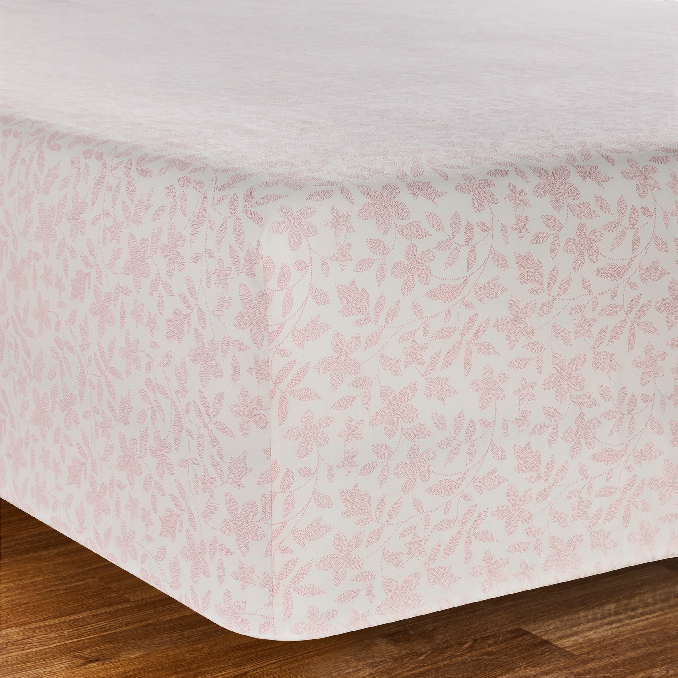 Mainstays 3-Piece 300 Thread Count Pink Floral Cotton Blend Bed Sheet Set, Twin XL