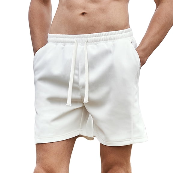 Enridrech Summer Shorts for Men Drawstring Elastic Waist Solid Color Comfort Casual Stylish Short Pant with Pockets