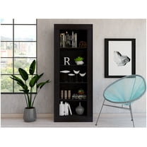 Bookcase with Vertical Design and 5 Storage Shelves, Black Black   Solid Wood MDF   Engineered Wood