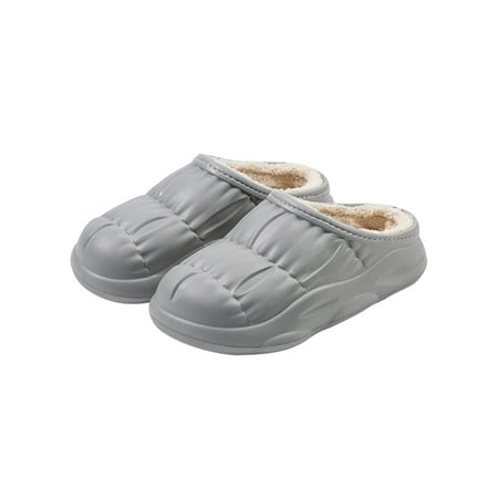

SIMANLAN Mens Slippers Waterproof Warm Shoe Closed Toe House Slipper Womens Casual Home Shoes Unisex Plush Lined Gray 8.5-9