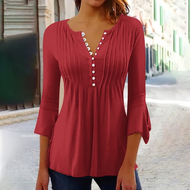 Blouses pour Femmes Mode pour Femmes T-shirt Imprimé Manches 3/4 Blouse Col en V Hauts Décontractés