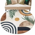 thumbnail image 2 of Boho Middle Century 5ft Round Rug, Modern Abstract Botanical Geometric Non-Skid Rubber Backing Large Area Rugs - Living Room Bedroom Home Office, Indoor Floor Mat Carpets Washable Rug, 2 of 9
