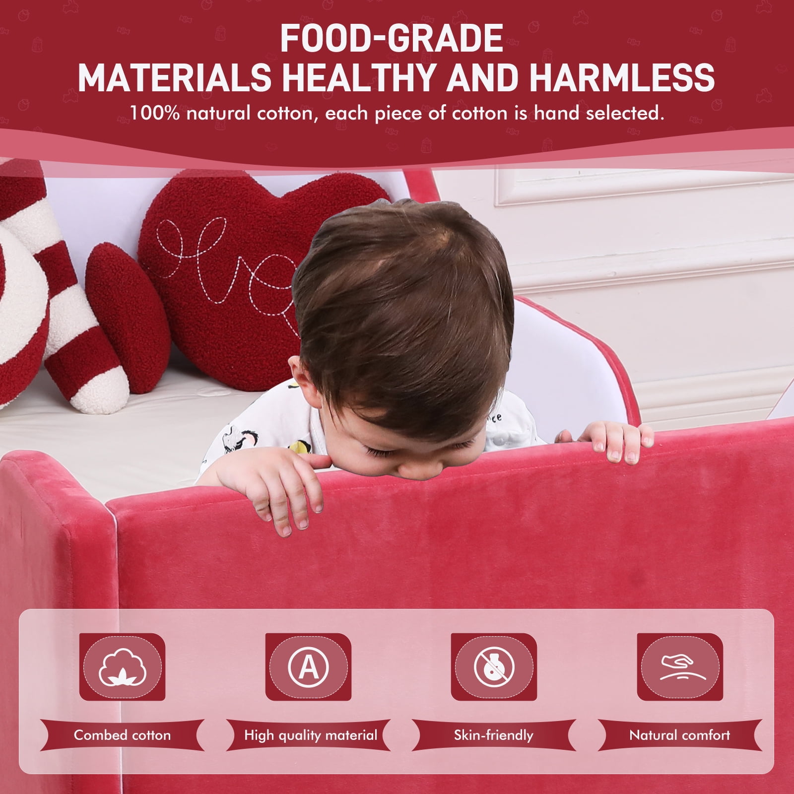 Toddler Bed, Child Bed for Kids with Extra Safty Broad, Standard Crib Size Toddler Bed, Certified Fabric Toddler Beds,Toddler Flood Bed