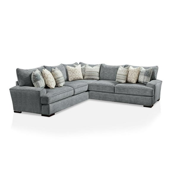 Furniture of America Maviss Transitional Chenille Upholstered Sectional in Gray