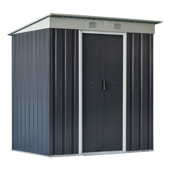 Outsunny 6' x 4' Metal Lean to Garden Shed, Outdoor Storage Shed, Garden Tool House with Double Sliding Doors, 2 Air Vents for Backyard, Patio, Lawn, Black