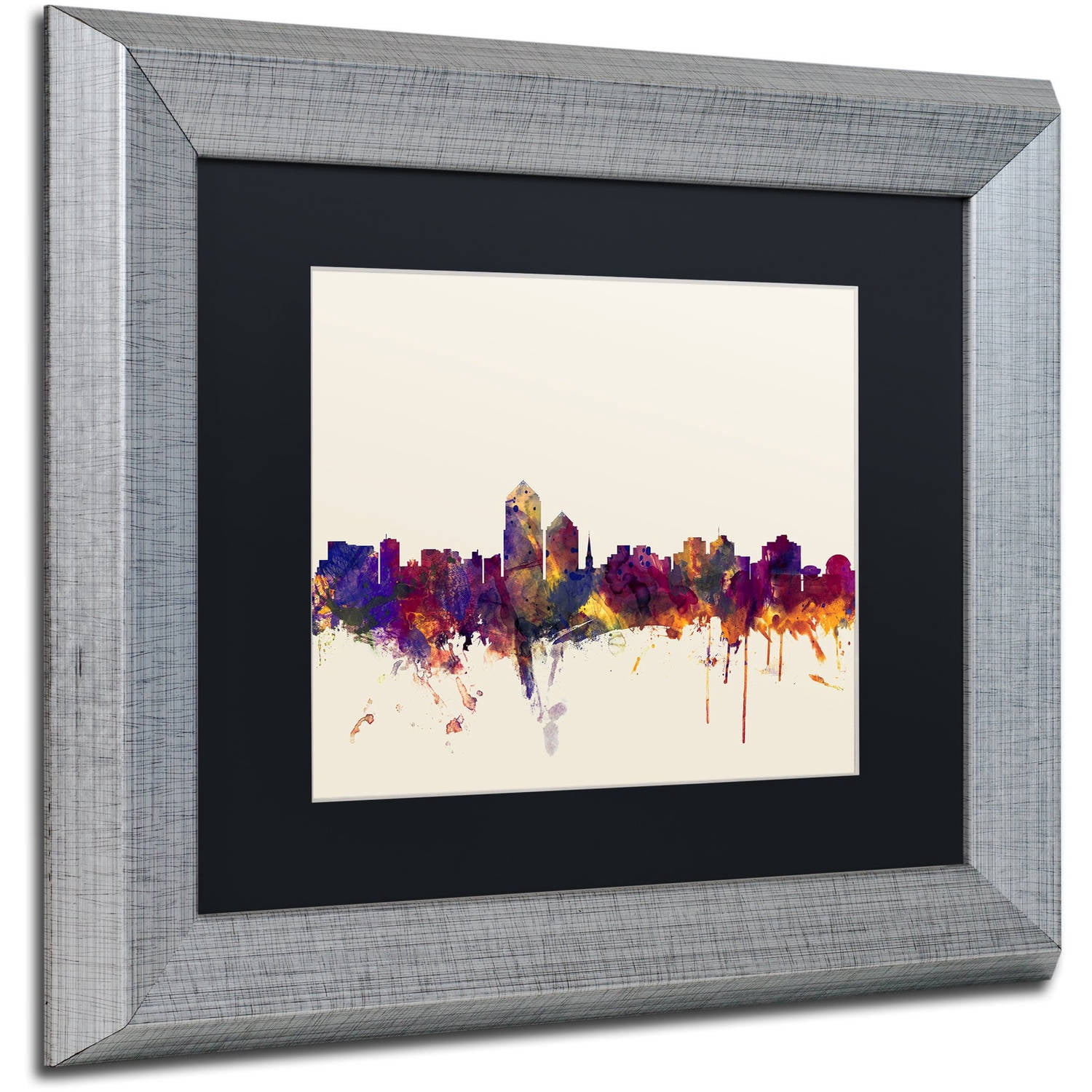 Trademark Fine Art "Albuquerque New Mexico Skyline" Canvas Art by Michael Tompsett, Black Matte, Silver Frame