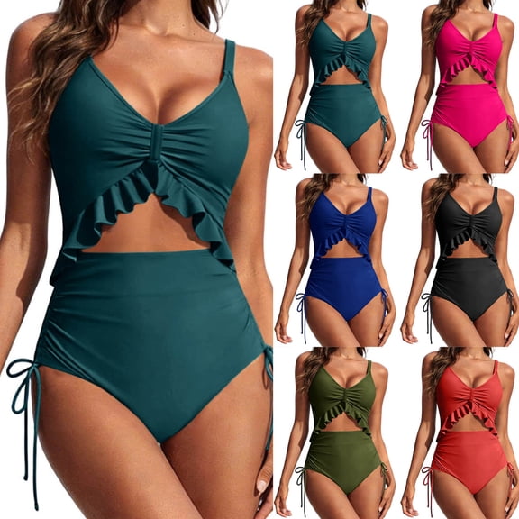 TAGOLD Womens OnePiece Bikini Set Plus Size Chest Ruffle Conservative Solid Color Swimsuit