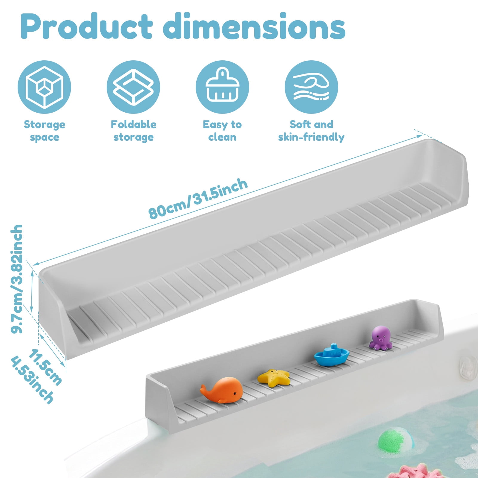 Splash Guard for Bathtub Kids Silicone Bathtub Splash Guard with Suction Cups Bath Tub Play Shelf for Kids and Toy Holder Avoid Water Spill in Bathroom Fun Bath Time for Toddler Baby