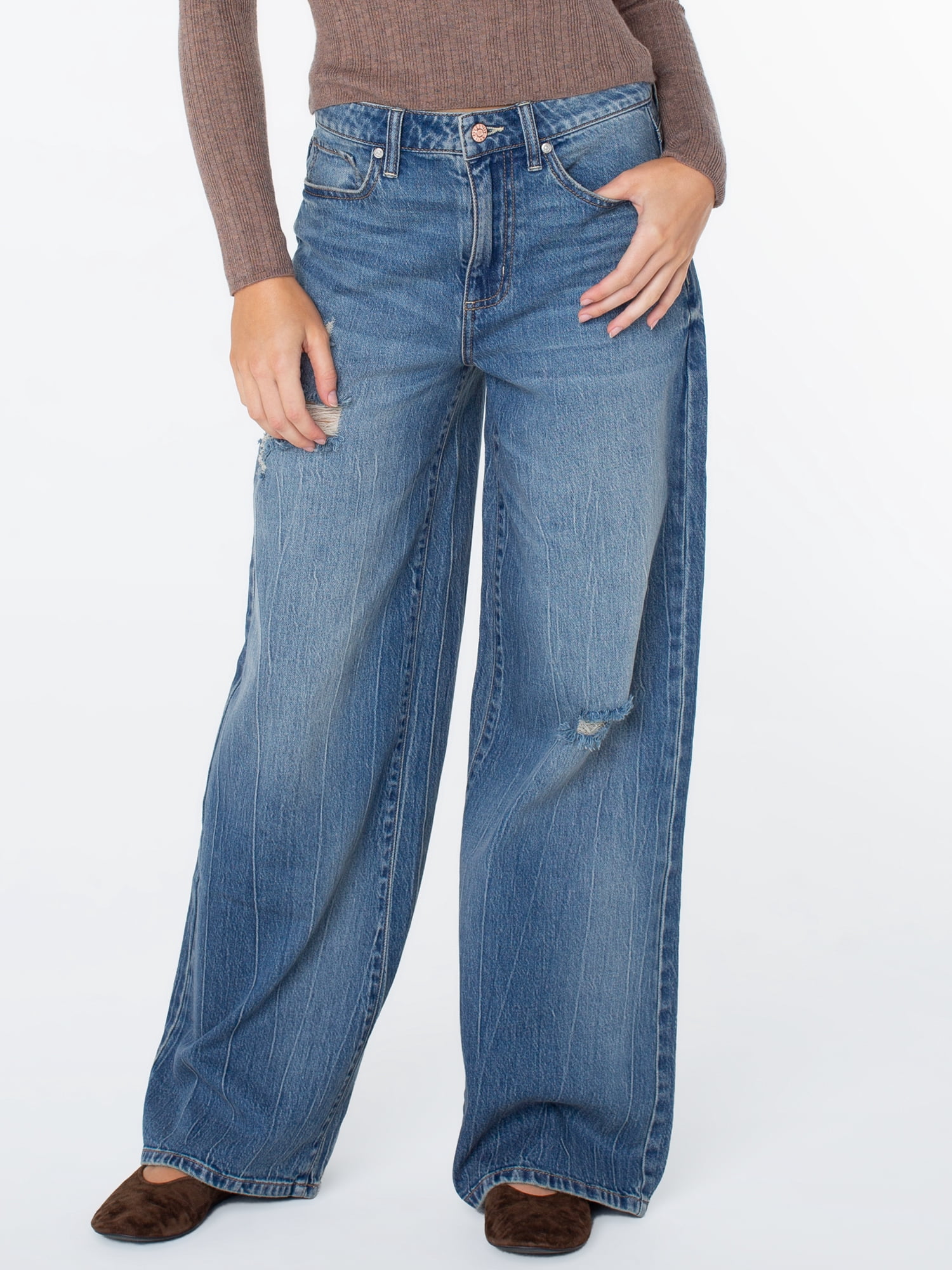 Celebrity Pink Women's and Women's Plus Relaxed High Rise Wide Leg Jeans, Sizes 1-24