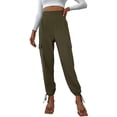 thumbnail image 1 of Pantalones Cargo para Mujer, Moda, Color Puro, Cintura Alta, Ropa De Trabajo, Bolsillos, Apertura del pie, cordón, Pantalones Femeninos, OD Verde S, 1 of 8