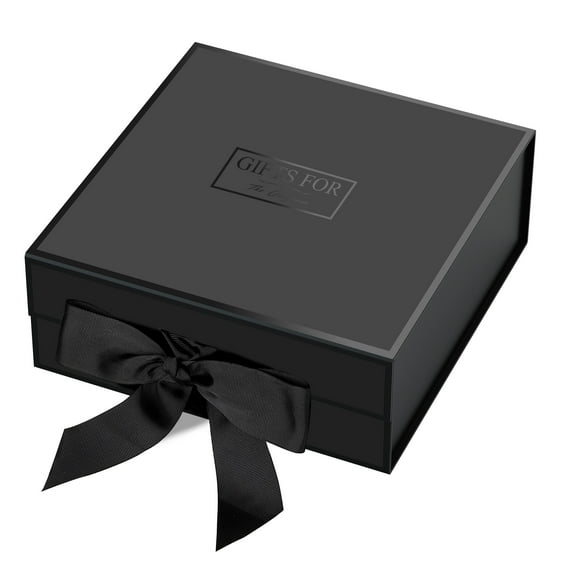 JiaWei World Gift Box, 9.4x9.4x3.7 inches, Small Black Magnetic Gift Box with Lid for Christmas, Wedding, Birthday