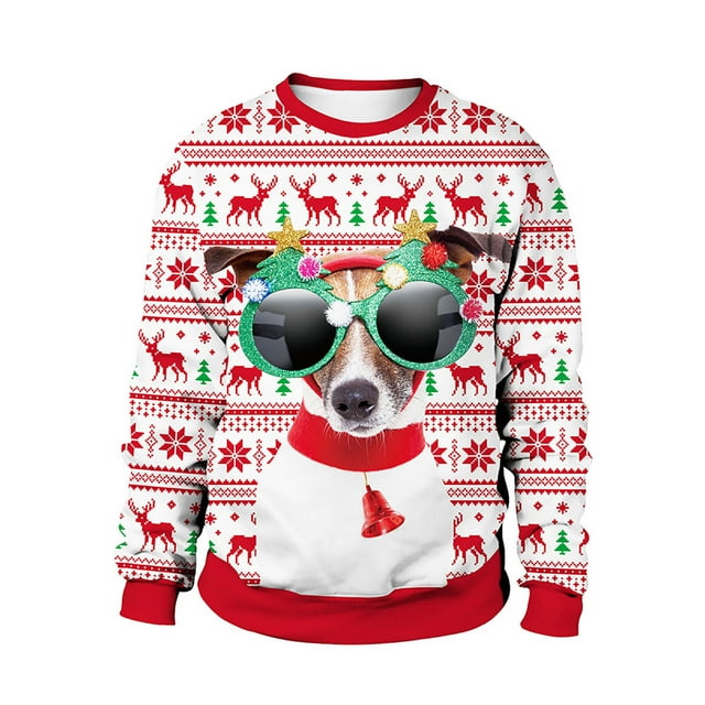 Meichang Chandails de Noël Laids pour Hommes Femmes Joyeux Noël Bonhommes de Neige T-Shirts Graphiques Hauts Col Rond Chandail Décontracté Manches Longues Chandail de Noël
