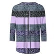 thumbnail image 4 of CYMMPU T-Shirts 3/4 Sleeve Fall Fashion Shirts Spring Tops Blouses for Women Dressy Casual Crew Neck Loose Fit Striped Ombre Color Block T-Shirts Purple L, 4 of 5
