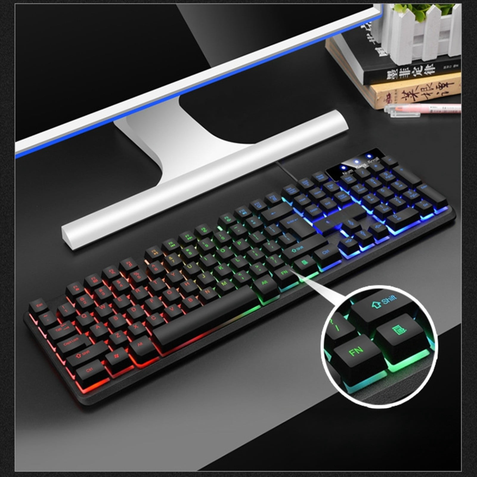 Wired Gaming Keyboard 104-Key, Colorful RGB Backlit Computer Keyboard with Ergonomic Mechanical Feel, Waterproof USB PC Keyboards for Desktop PC Laptop Gaming and Office Use.