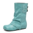thumbnail image 6 of Viluyesy Womens Mid Calf Boots, Fashion Buckle Square Toe Hidden Heel Flodover Slouch Boots Green, 6 of 7