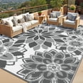 thumbnail image 2 of Findosom Outdoor Rug 9'x12' Reversible Waterproof Outdoor Patio Rug Mat Plastic Straw Rug Outdoor Area Rug Patio Camping Rug for RV Picnic Balcony Backyard Beach Outdoor Decor,Gray, 2 of 9