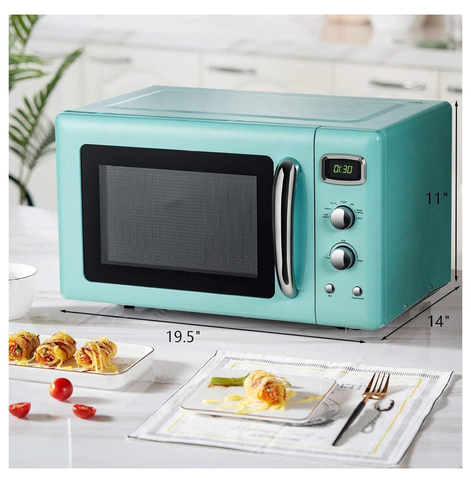 Microwave Oven, 900W/0.9Cu.Ft, Small Countertop Microwave w/Defrost & Auto Cooking, LED Display, Pull Handle, Easy Clean Stainless Steel Interior, Child Lock, ETL Certification Mint