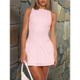 thumbnail image 4 of Women's Bodycon Boat Neck Mini Dresses Sleeveless Ruched Ruffle Hem Club Party Short Dress Pink XL, 4 of 7