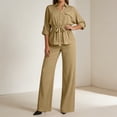 thumbnail image 4 of Purcolt Womens 2 Piece Matching Pant Set Dressy Casual Collared Roll Up Long Sleeve Button Front Shirt Full Length Wide Leg Trousers Business Work Office Outfits, 4 of 7