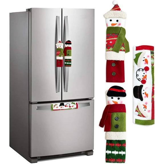 Christmas Snowman Refrigerator Handle Cover, Plush Festive Appliance Decor, Cute Snowman Handle Covers, Multi-Design Kitchen Decoration, Ideal for Refrigerator & Holiday Kitchen Decor Use(3Pcs)