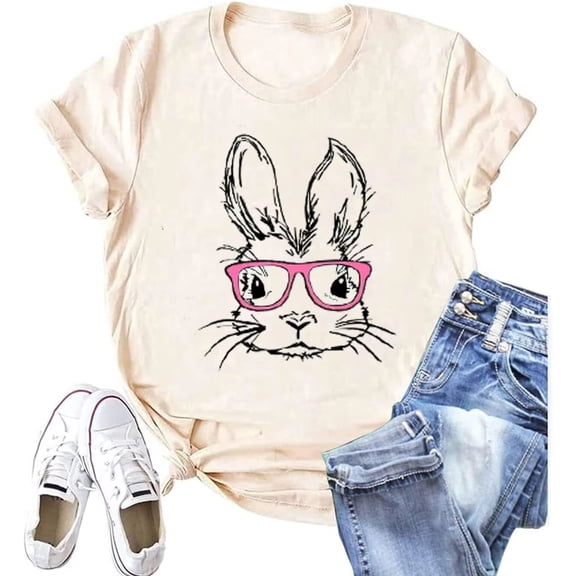 Beopjesk Womens Casual Happy Easter Shirts Rabbit Graphic Tees Spring Tee Shirts