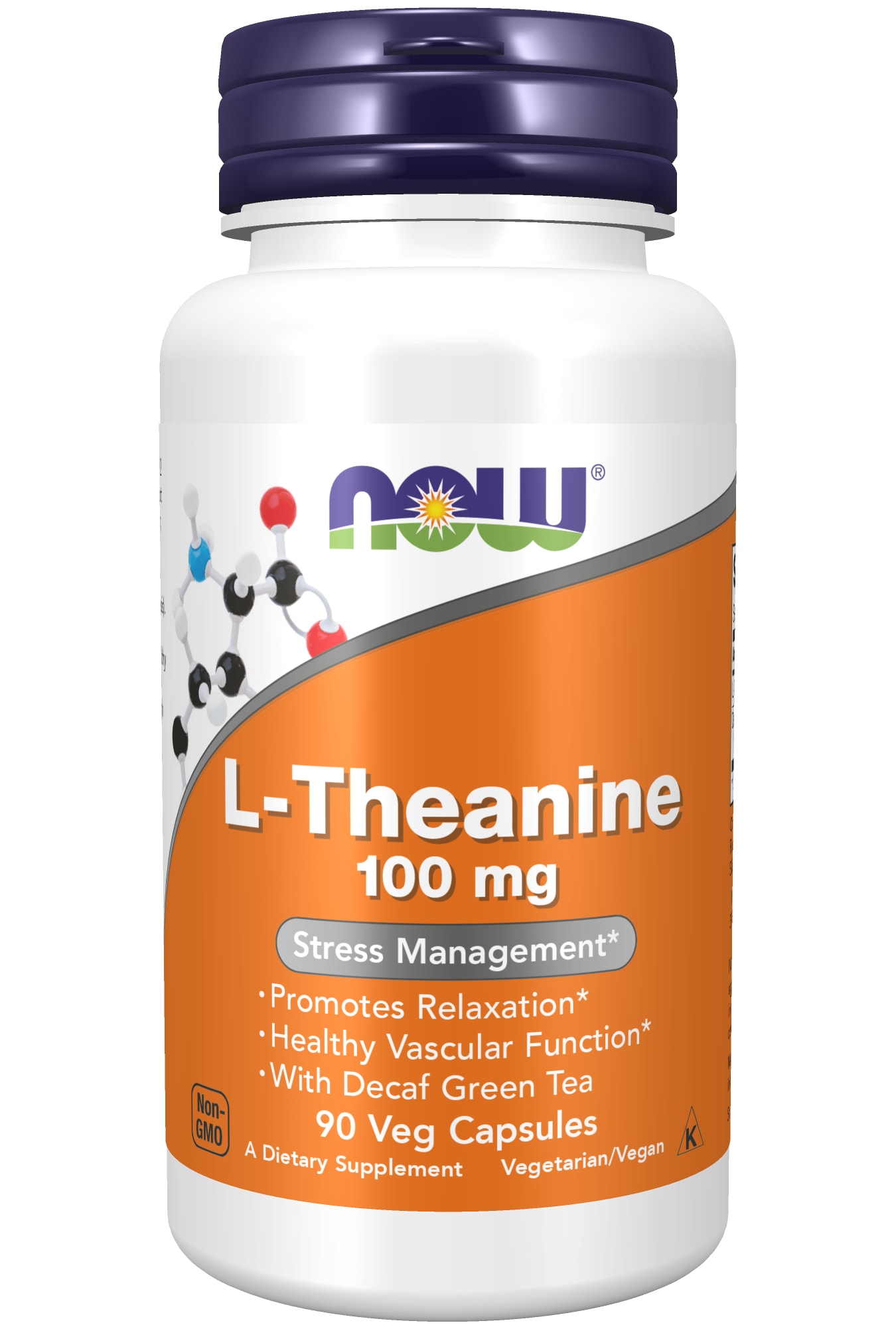 NOW Supplements, L-Theanine 100 mg with Decaf Green Tea, Stress Management*, 90 Veg Capsules