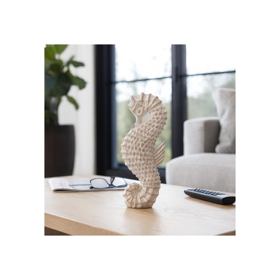 Coastal Seahorse Inspired Figurine for Home Decor - Nautical Ornaments for Bathroom, Office, and Living Room Accent - Decorative Sculpture for Shelf and Coffee Table Display - 12", White & Tan