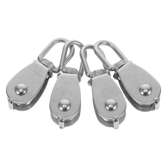 4 pcs Heavy Duty Stainless Steel Single Pulley Block Smooth Wire Rope Pulley Roller Swivel Hook For Lifting In Construction Warehouse Marine And Industrial